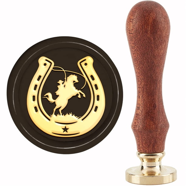 Sello de lacre con forma de herradura de caballo en forma de U, 30 mm. Sellos de lacre retro vintage con cabezal de latón extraíble y mango de madera.