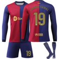 thumbnail image 1 of GZSL 2425 Barcelona Home Football Training Kit, Number # 19 Soccer Jerseys & Tops, Colorful Long-Sleeve Kids Football Jersey with Gold Lettering and Small Logo Three-Piece Set/26, 1 of 8