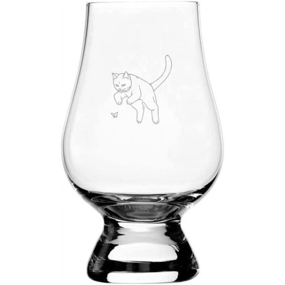 British Shorthair Playing Cat Themed Etched 6.5oz Glencairn Whisky Glass