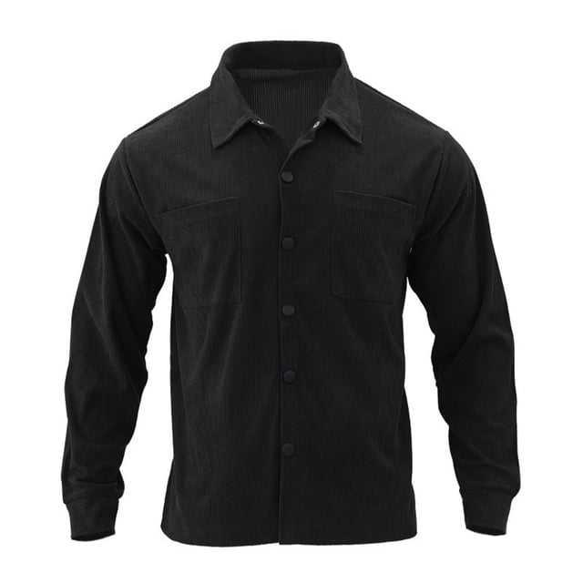 pstuiky camisa de manga larga para hombre, Camisa informal de pana de color liso con botones y solapa de manga larga para hombre camisetas de hombre xl
