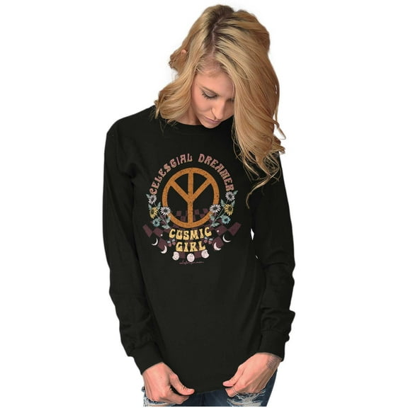 Celestial Dreamer Cosmic Peace Sign Women's Long Sleeve T Shirt Brisco Brands S