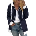 thumbnail image 3 of BiZtdJrK Jackets for Women Fluffy Fleece Zip Up Sweatshirts Jacket with Hood Fashion Heartbeat Printed Sherpa Hoodies Long Sleeve Warm Plush Outwear Winter Savings Dark Blue XL, 3 of 4