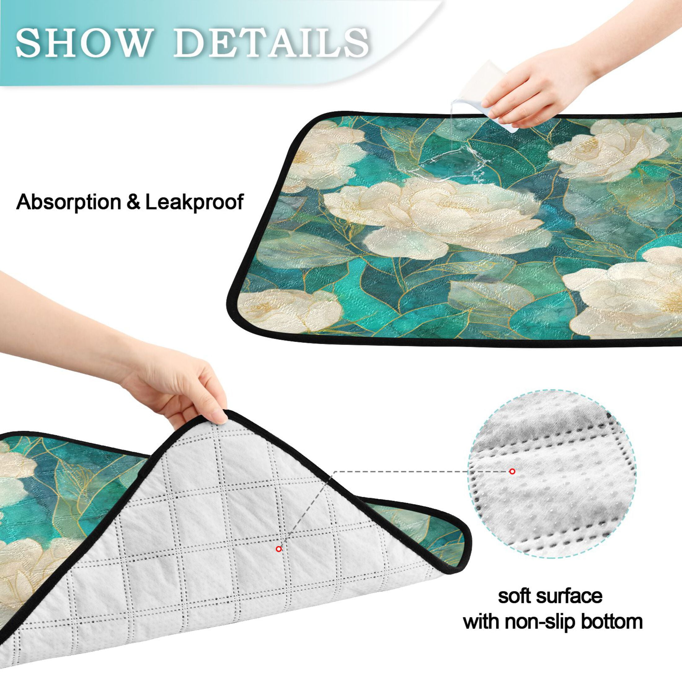 Qxltty White Peony Cat litter Pads Pet Set of 3 Diaper Mats Center Anti-leakage Layer Absorbent Soft and Comfortable
