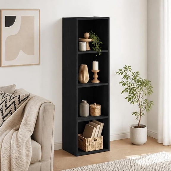 4-Tier Bookcase, Cube Bookshelf, Book Shelf, Cube Storage Organizer with Open Shelves, 9 x 12 x 42, for Living Room, Home Office, Bedroom, Blackwood