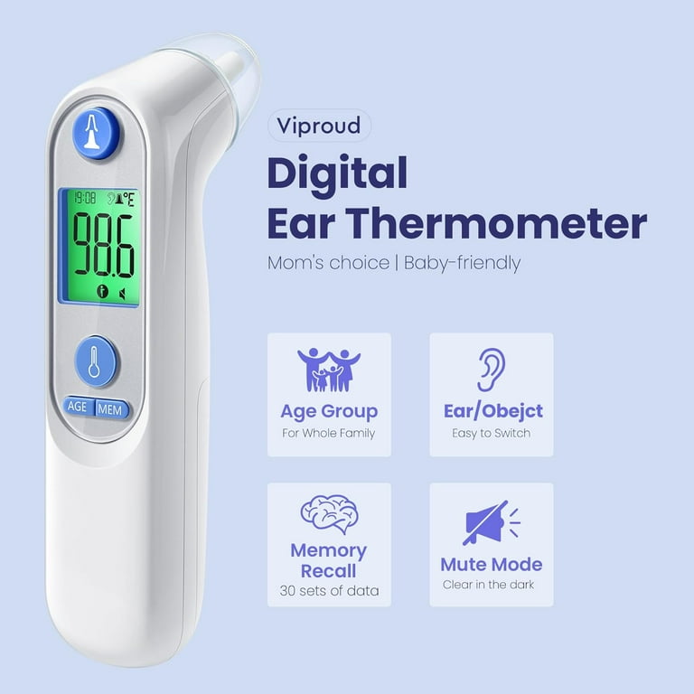 Ear Thermometer Digital Ear Thermometer for Kids and Adults High Accuracy Baby Thermometer with 1s Result 3 Color Coded and 30 Memory Recall Easy