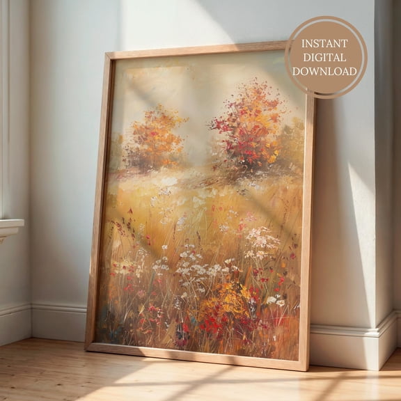 Fall Wildflower Field Poster Wall Art Vintage Autumn Floral Landscape Print Seasonal UNFRAMED Poster, 8x12