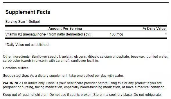 Swanson Vitamin K2 (Menaquinone-7) - Vitamin Supplement Supporting Cardiovascular and Bone Health - Made from Japanese Natto to Help Regulate Calcium - (30 Softgels, 100mcg Each) 2 Pack