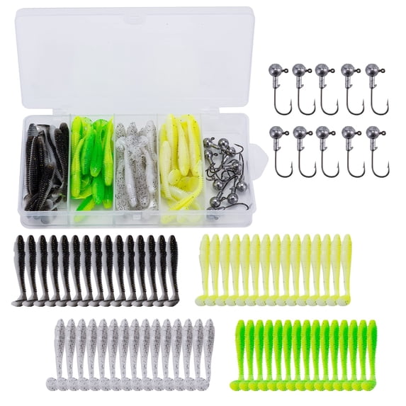 Goture Fishing Soft Plastic Lures Kit Jig Head Hooks Crappie Lures Trout Bass Fishing Worm Lures Crappie Jigs Fishing Lures Set with Tackl Box for Freshwater Saltwater Fishing