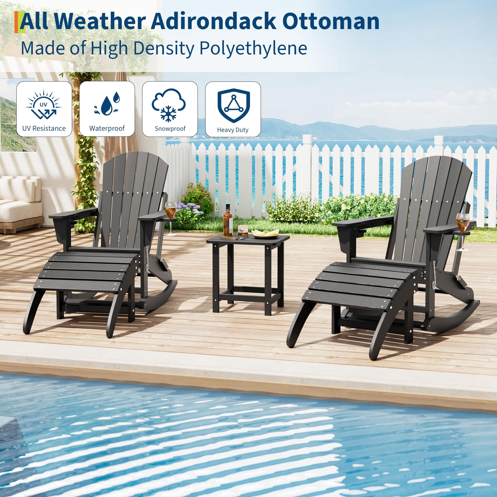 Weather Resistant Outdoor Footstool,HDPE Adirondack Ottoman Footrest for Adirondack Chairs, Porch