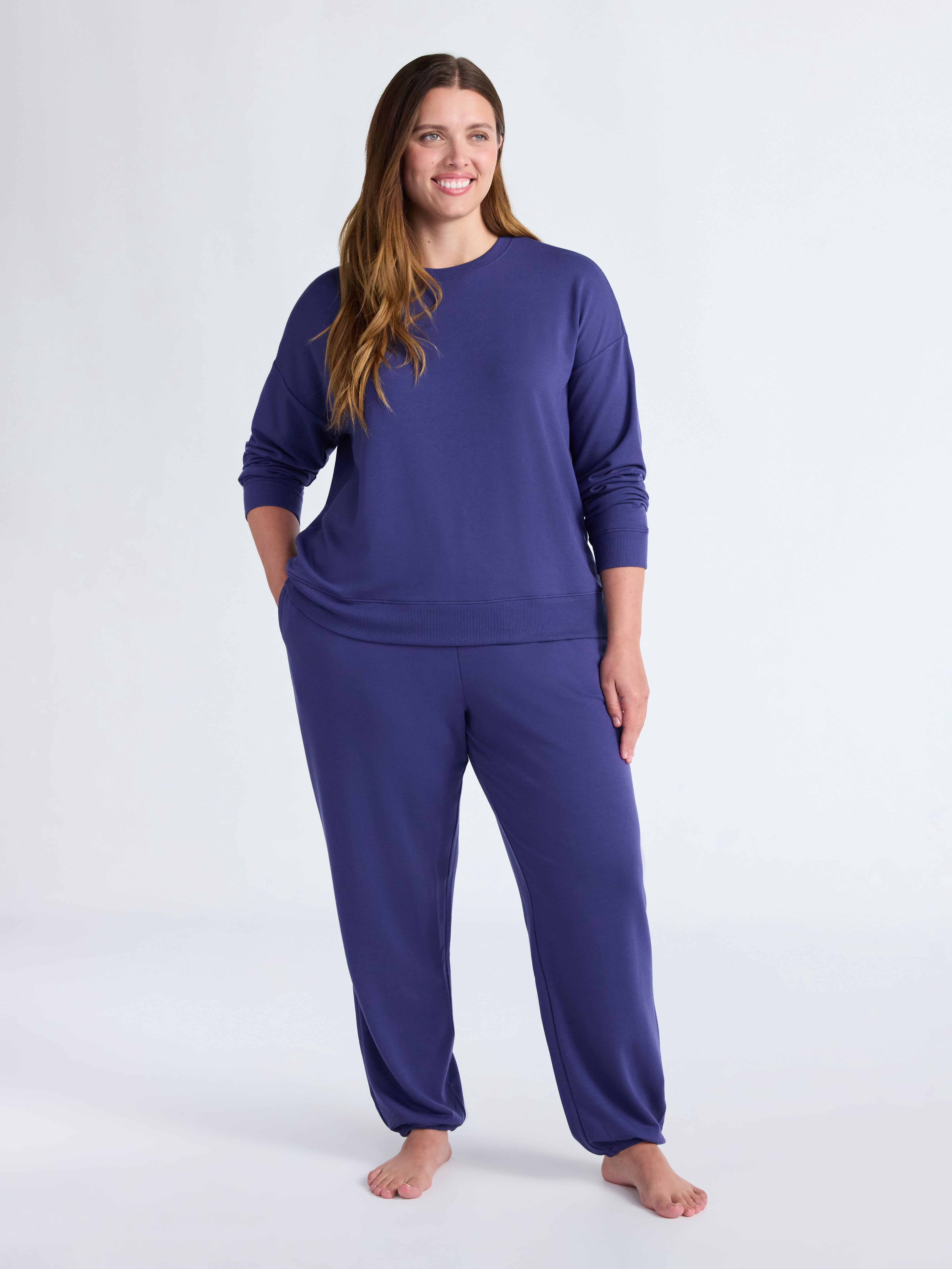 Joyspun Women’s Fleece Long Sleeve Top and Joggers Lounge Set, 2-Piece, Sizes XS-3X