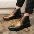 thumbnail image 2 of Rokment Mens Oxfords Dress Shoes Ankle Booties Vintage Fashion Color Block Leather Pointed Toe Low Heel Lace up Casual Business Dressy Short Boots Fall Winter Green Size 8, 2 of 5