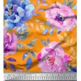 thumbnail image 1 of Soimoi Orange Cotton Poplin Fabric Leaves & Floral Print Fabric by The Yard 42 Inch Wide, 1 of 1