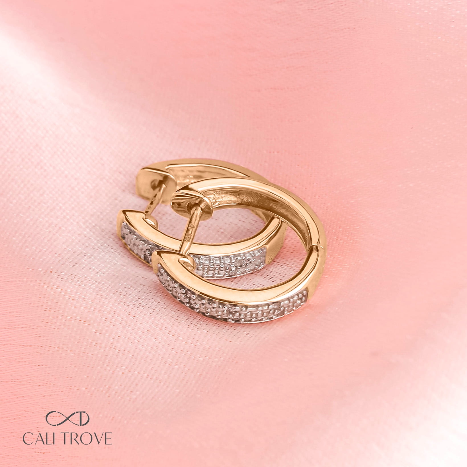 1/20 Ct Diamond Huggie Hoop Earrings for Women 14K Yellow Gold Vermeil Sterling Silver