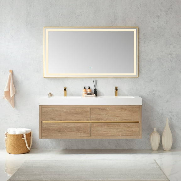 Palencia 60" Double Sink Wall-Mount Floating Wood Bathroom Vanity No Mirror
