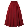 thumbnail image 5 of yueewhu Women's Vintage High Waist Pleated Midi A-Line Skirt with Pockets (Red, XL), 5 of 7