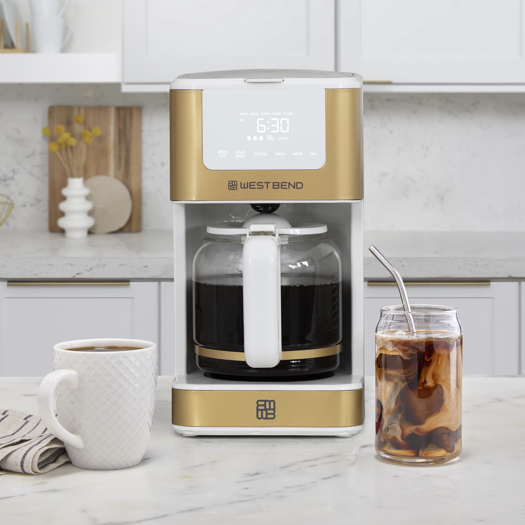 West Bend Timeless 12 Cup Hot & Iced Coffee Maker, in White/Gold (CMWB12WG13)