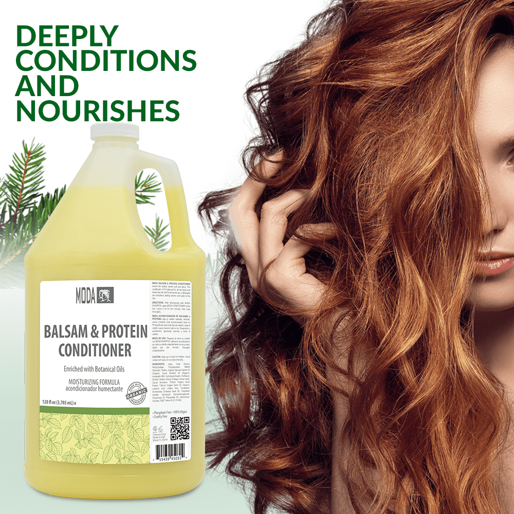 MODA - Moisturizing Conditioner for all Hair Types, Balsam and Protein, 128 Oz, Professional - Strengthens, Moisturizes, Leaves Hair Soft and Shiny, Adds Volume, Protects Color and Restore
