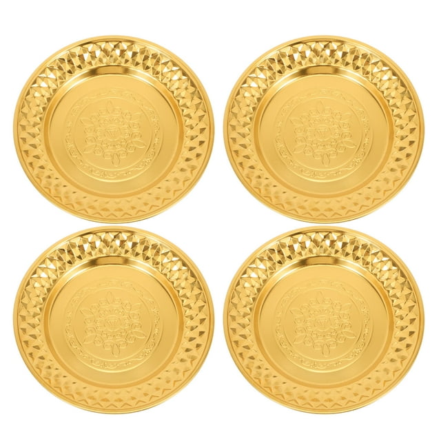 OULII 4 Pcs Assiettes Rondes pour Salade et Fruits en Acier Inoxydable pour Repas Quotidiens Style Thaï Vintage Doré