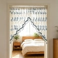 thumbnail image 5 of Naittoop Victorian Floral Lace Swag Valance Curtain Semi Sheer Embroidered Window Drape with Beaded Tassels No Punching Triangle Design for Kitchen Bedroom and Cafe 39*98 in Blue, 5 of 6