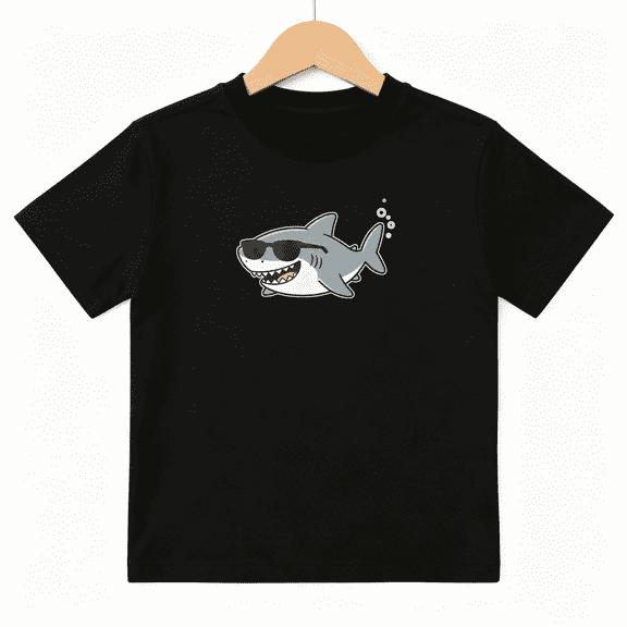 Cool Shark Wearing Sunglasses Ocean Boys Graphic Tee, Summer 100% Cotton Kids Short Sleeve T-Shirt 4-13Y