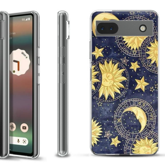 Slim-Fit Gel TPU Phone Case for Google Pixel 6a, by OneToughShield ® - Moon Sun Star