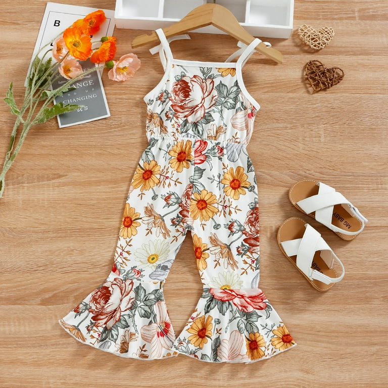 AURIGATE Toddler Girl Bell Bottom Romper Baby Floral Print One