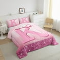 thumbnail image 2 of jejeloiu Personalized Gifts Bow King Size Comforter Sets,Letter K Bedding Comforter Set,Pink Bling Print Bedding Set For Children,Lightweight Room Decoration Reversible,3-Piece, 2 of 7