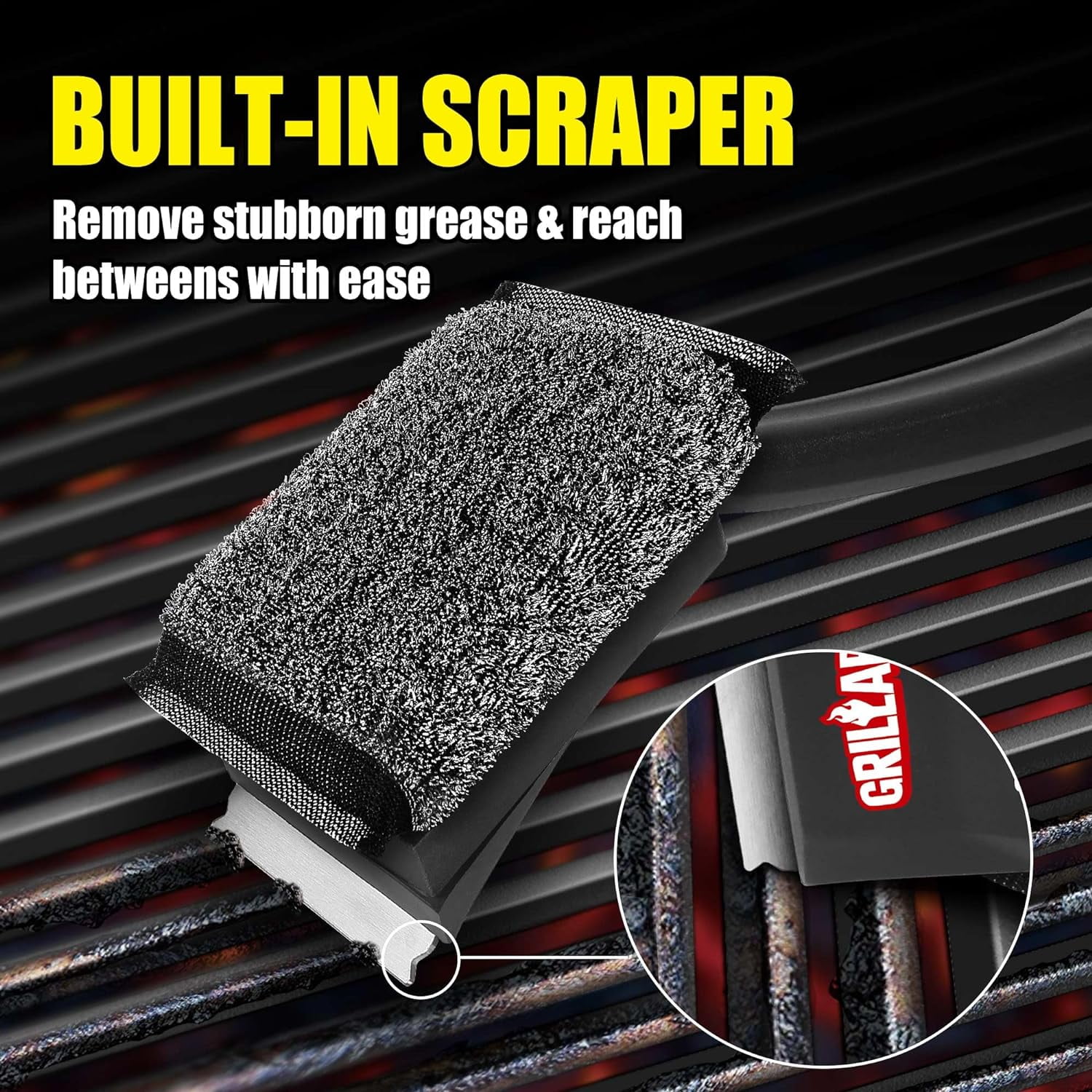 GRILLART Grill Brush Bristle Free, SteamWizards [Ultra Safe & Efficient] Grill Cleaner Brush with 1 Replacement Head, for Cast Iron and Stainless Steel Grates, Grill Cleaning Brush