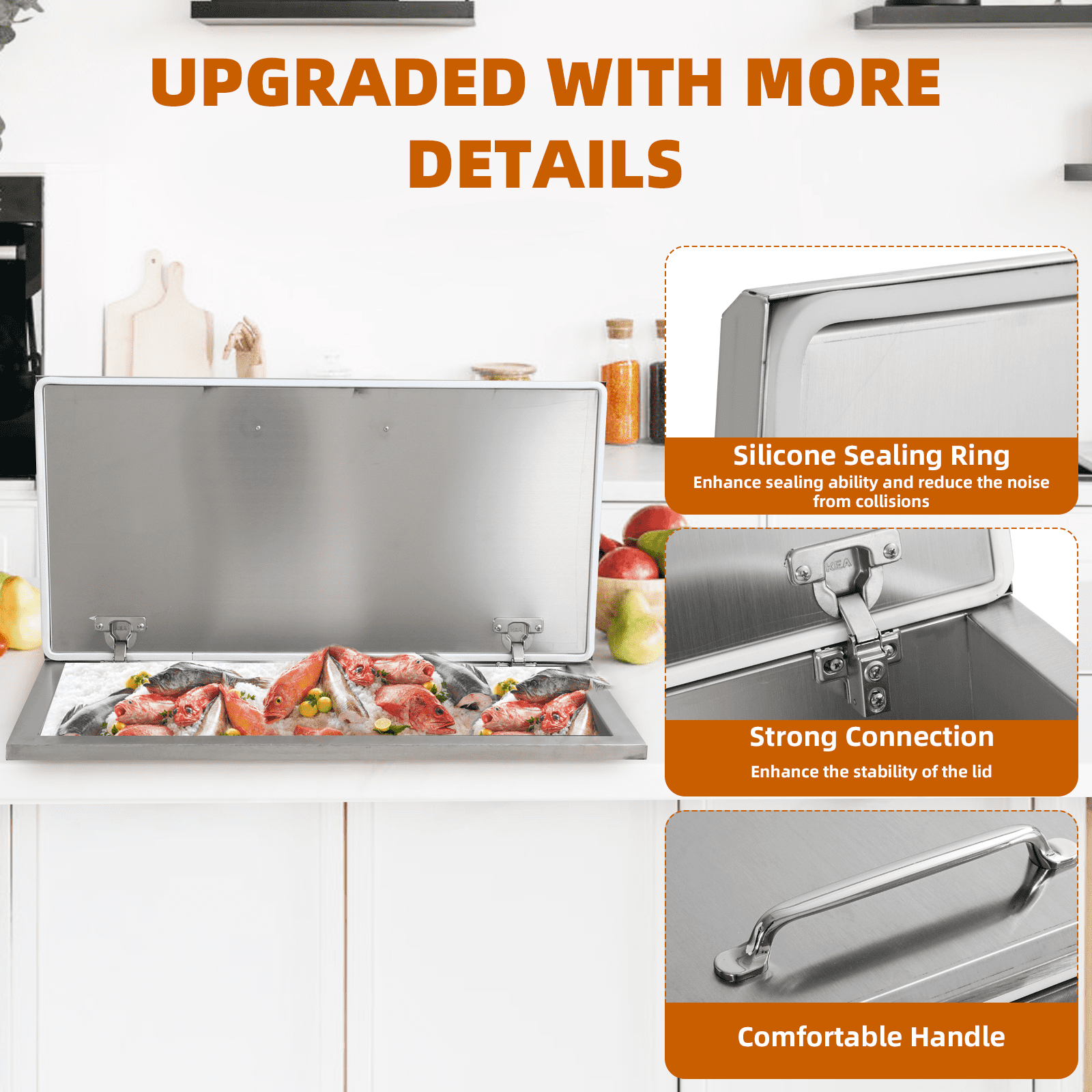 Accreate Stainless Steel Drop in Ice Chest - Commercial Ice Bin for Outdoor Kitchen Ice Bar & Cold Beverages