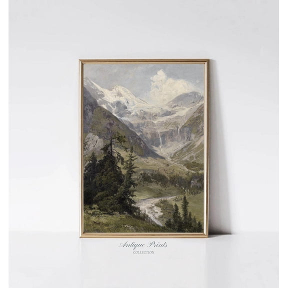 Rustic Mountain, Forest Landscape Wall Art, Vintage Pine Tree Print, Vertical Forest Print, Unframed Paper Print