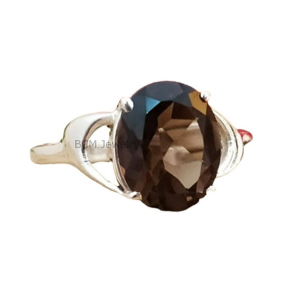 925 Sterling Silver Ring For Men & Women, Natural Smoky Quartz Ring Gemstone Unique Handcrafted Ring For Her Or Him