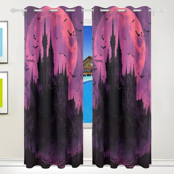 Castle Of Terror Blackout Curtains 84 inch Length 2 Panels Grommet Drapes for Bedroom Living Room 84x55