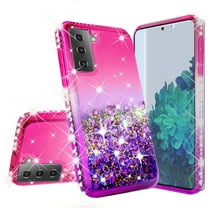 For Samsung Galaxy S21 Plus/S21  Case w/ TPU Screen Protector Liquid Quicksand Glitter Cute Bling Girls Women [Shock Proof] for Galaxy S21 Plus/S21  - Pink/Purple