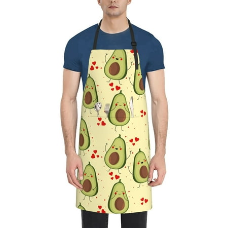 

Qekee Avocados And Hearts Print Waterproof Apron with Pockets Adjustable Cooking Aprons Kitchen Bib for Baking Household Cleaning