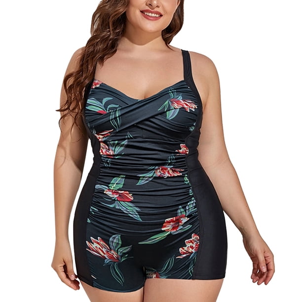 Traje de baño de una pieza Prolriy para mujer, talla grande, nuevo, estampado, vintage, de verano, para aguas termales, color negro, talla L