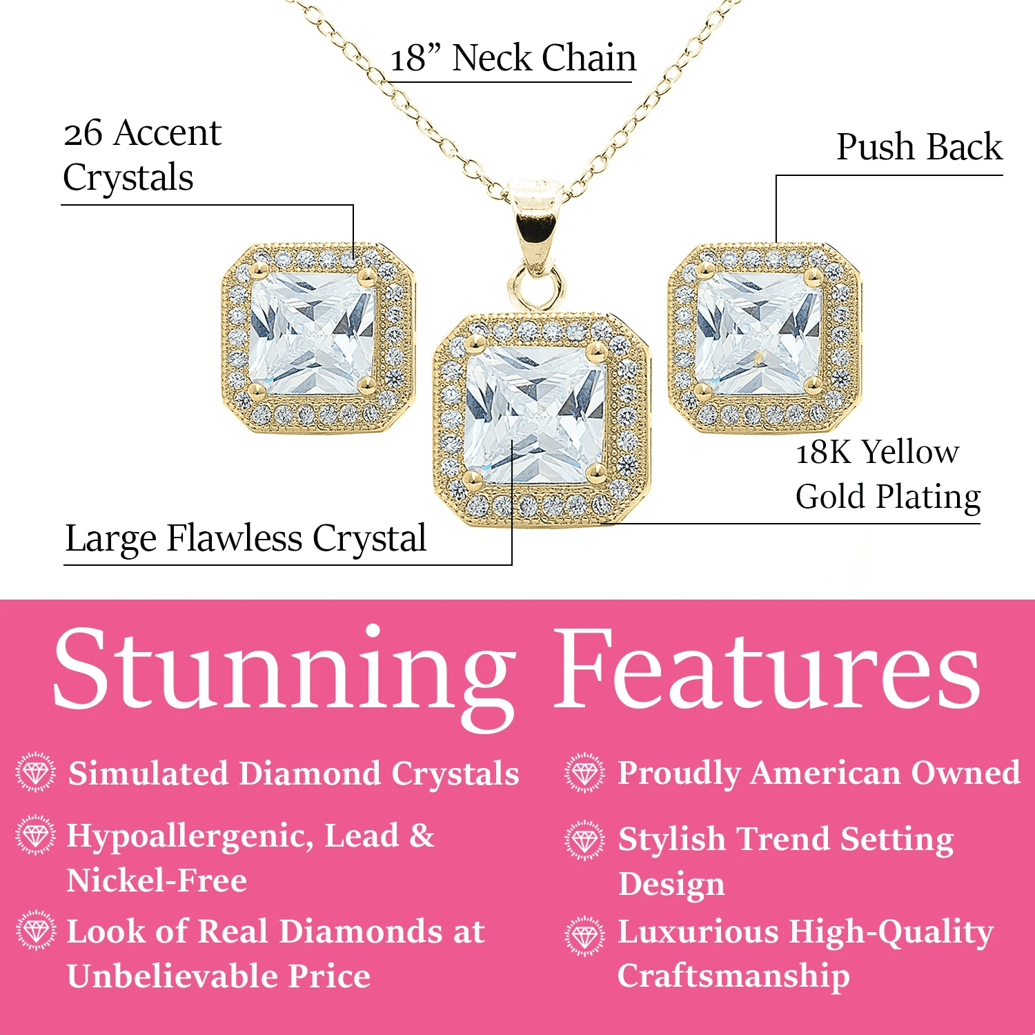 Cate & Chloe Norah 18k Yellow Gold Plated Jewelry Set with Simulated Diamonds Gift for Women