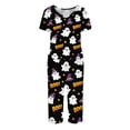thumbnail image 3 of Women Halloween Pajamas Set Print Halloween Pj Set 2-Piece Outfit Short Sleeve Top and 7/8 Pants for Parties, Daily Wear Black L, 3 of 4