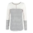 thumbnail image 4 of YYDGH Women's Crew Neck Button Striped T-shirt Casual Comfort Long Sleeve Top Blouses White XL, 4 of 6