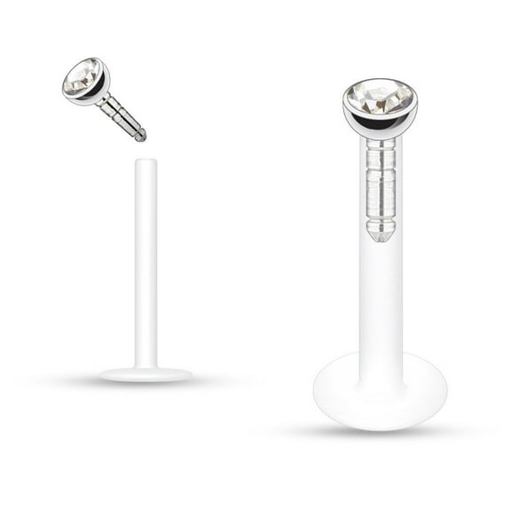 Push-in Labret Monroe with Press Fit Gem Stone 16GA