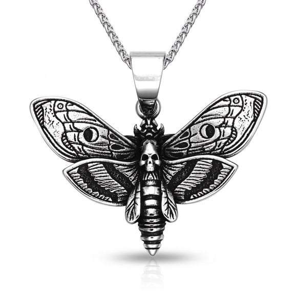 ZMY Home Gothic Death's-head Hawkmoth Necklace, Vintage Skull Moth Pendant Silver Statement Jewelry for Women
