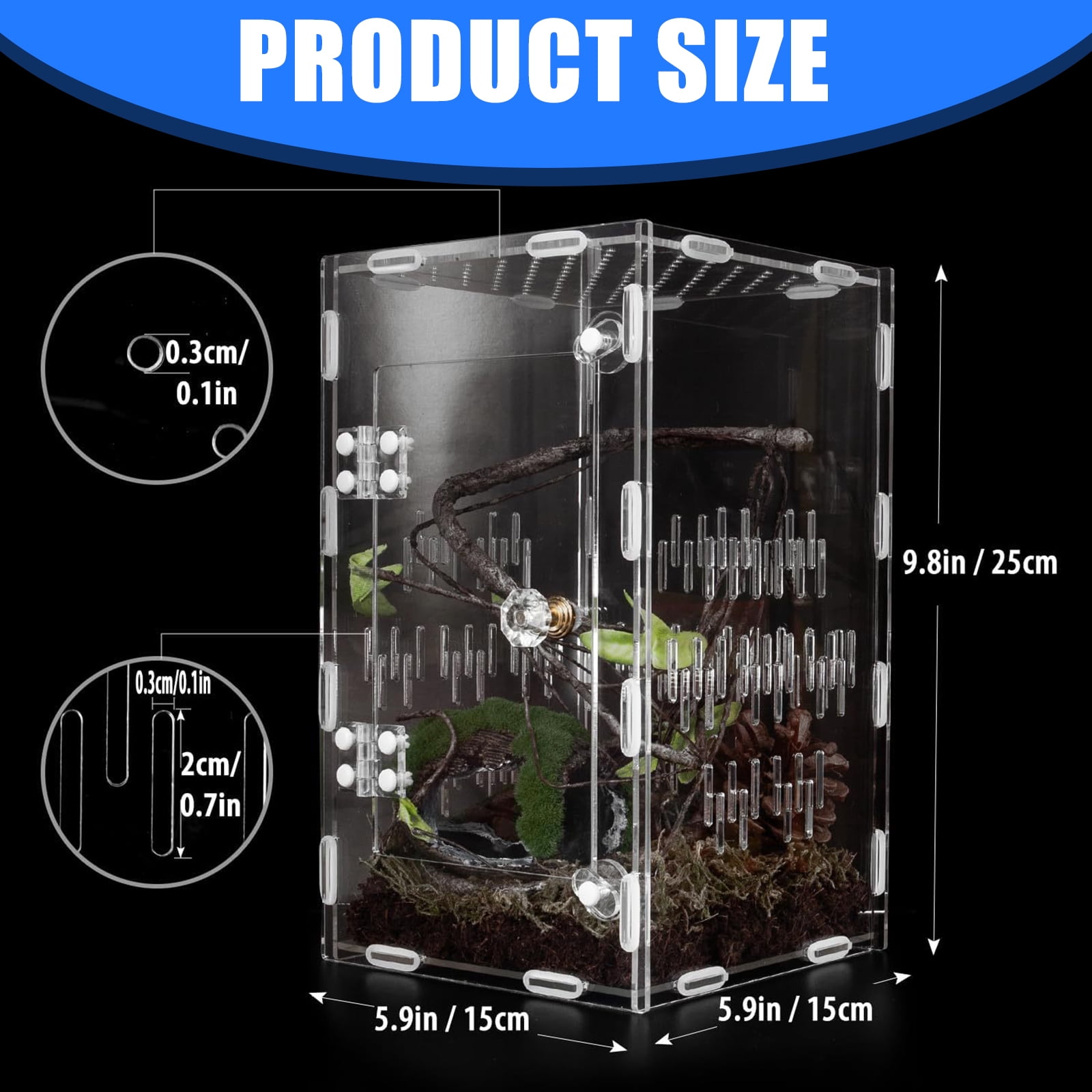 Acrylic Reptiles Enclosure House with Impacts Resistant Full Visual and AirflowS for Health Pet Habitats Terrariums