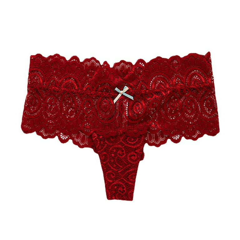 rygai Women Panties Mid Rise See-through Bow-knot Decor Elastic Breathable  Inside Wearing Solid Color Sexy Lace Ladies G-string Briefs for Daily