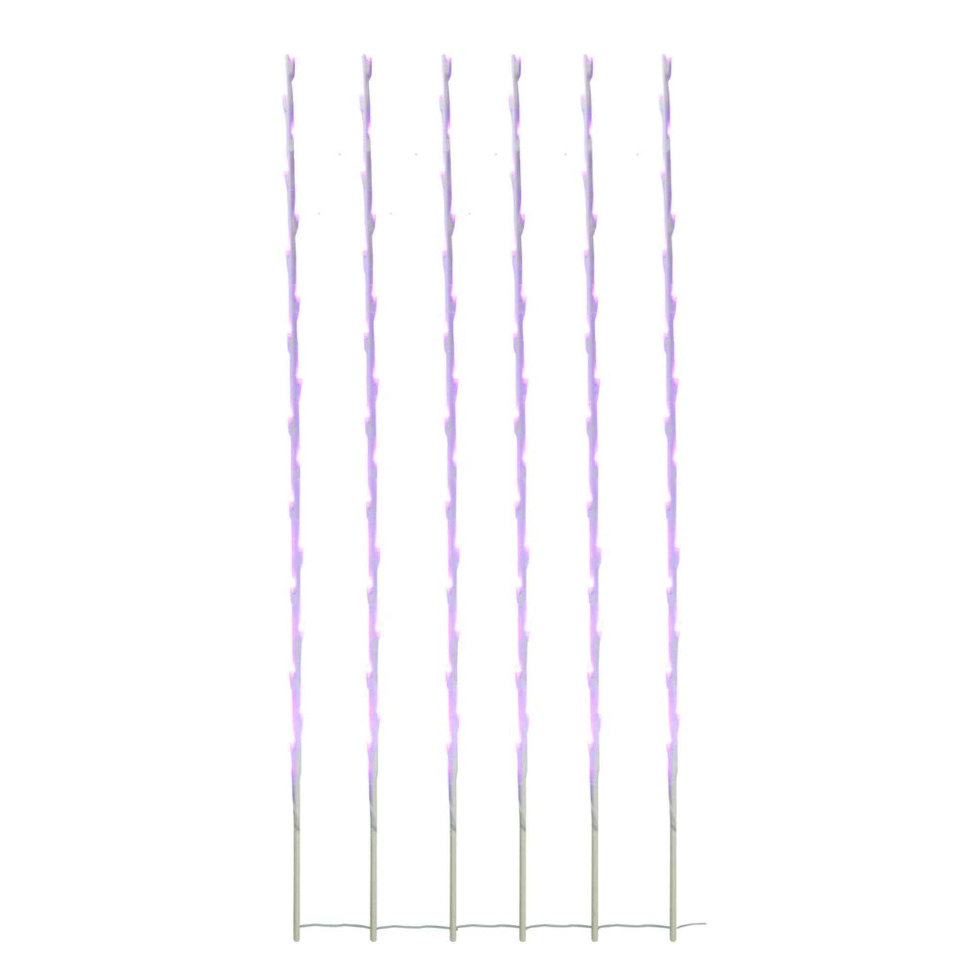 Set of 6 Purple LED Lighted White Branch Patio and Garden Novelty Christmas Light Stakes 4'