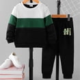 thumbnail image 2 of KPOPLK Toddler Boy Fall Winter Sweatshirt Outfit Clothes Boys Long Sleeve Pattern Pullover Tops Joggers Pants Set(5-6 Years,Light Green), 2 of 3