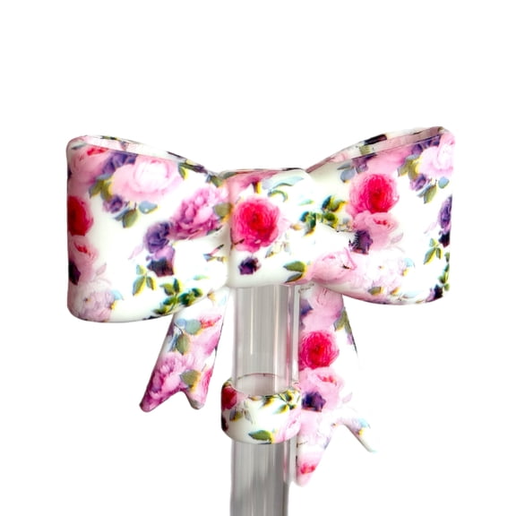 Rosy Floral 3D Bow Straw Topper *Hydroprinted*