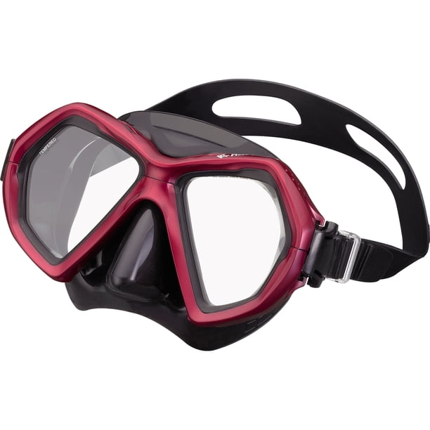 Reef Tourer Máscara de Snorkel para Adultos X-Plore de 2 Ventanas, Color Negro/rojo Oscuro Metalizado