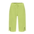 thumbnail image 4 of Bermuda Shorts for Women Linen Capri Pants Knee Length Drawstring Cropped Pants Summer Beach Vacation Long Shorts Army Green 2XL, 4 of 6