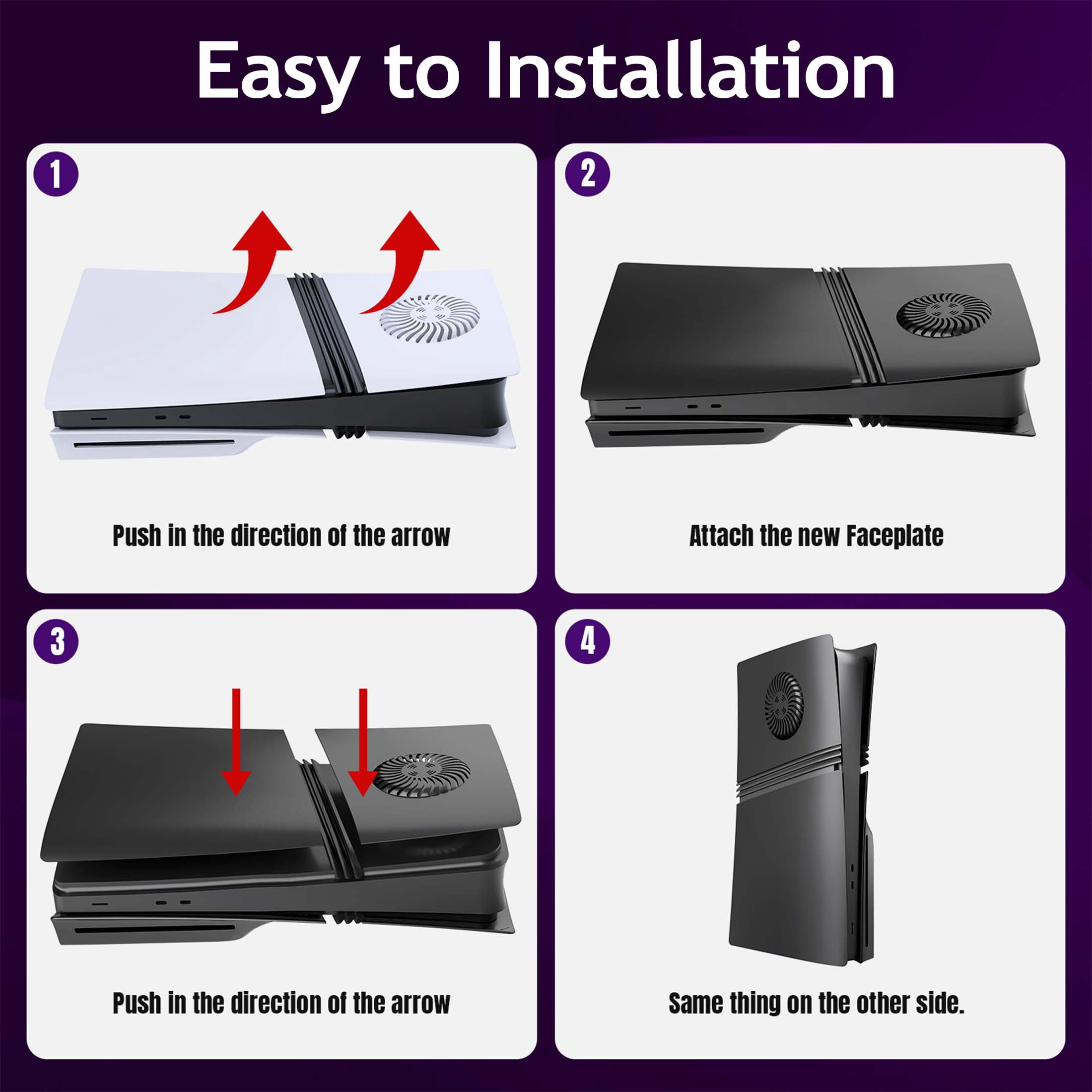 Faceplates for PS5 Pro Disc Console Cover Plate Replacement with Cooling Vents & Dust Filter, (Disc Edition, Black)