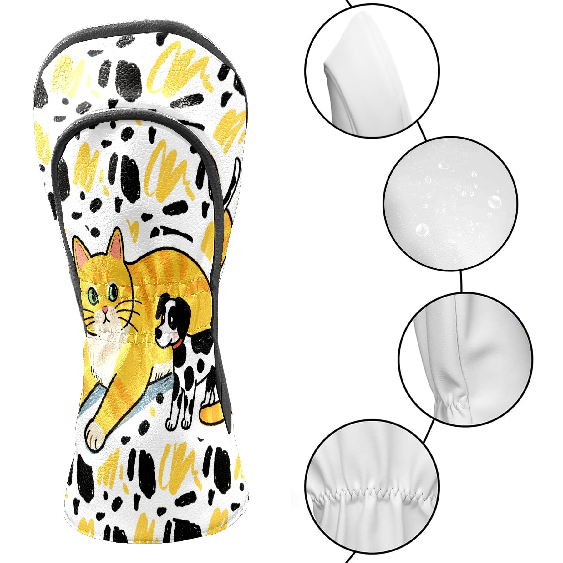 Golf Club Covers, Yellow Pets Premium PU Leather Driver Hybrid Putter Head Covers with Velvet Lining, Waterproof Golf Gifts for Men Women