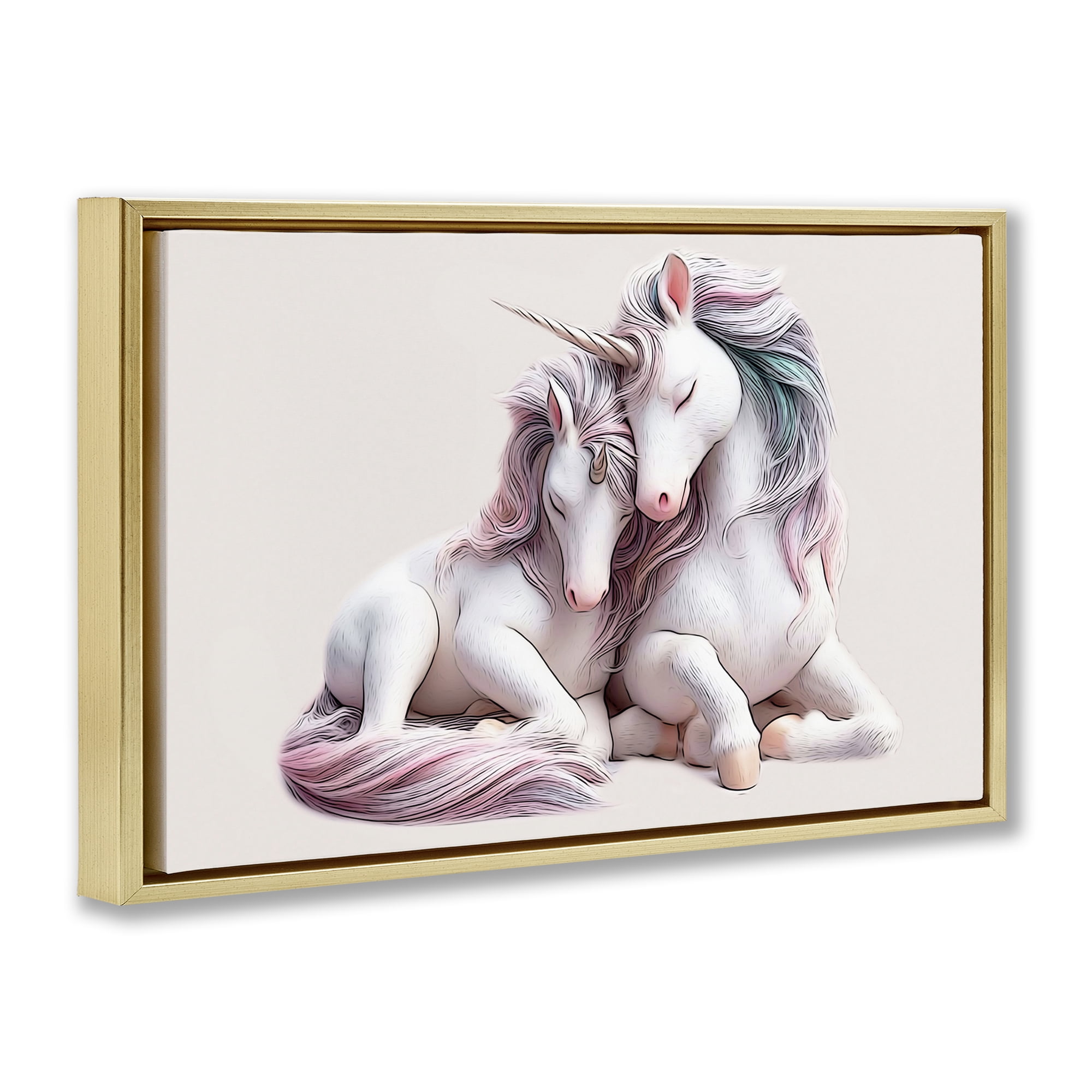 Stupell Industries Hugging Unicorn Pair Animals & Insects Painting Gold Floater Framed Art Print Wall Art, 25 x 17